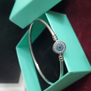 BAMOER 925 Sterling Silver Evil Eye Protection Bangle NEW